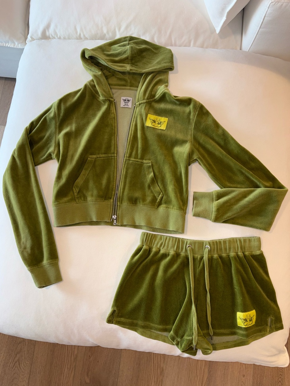 Boys Lie Olive Green Velour Hoodie & Shorts Set